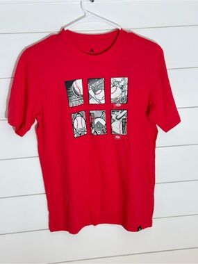 adidas Red Short-Sleeve Baseball Graphic Tee